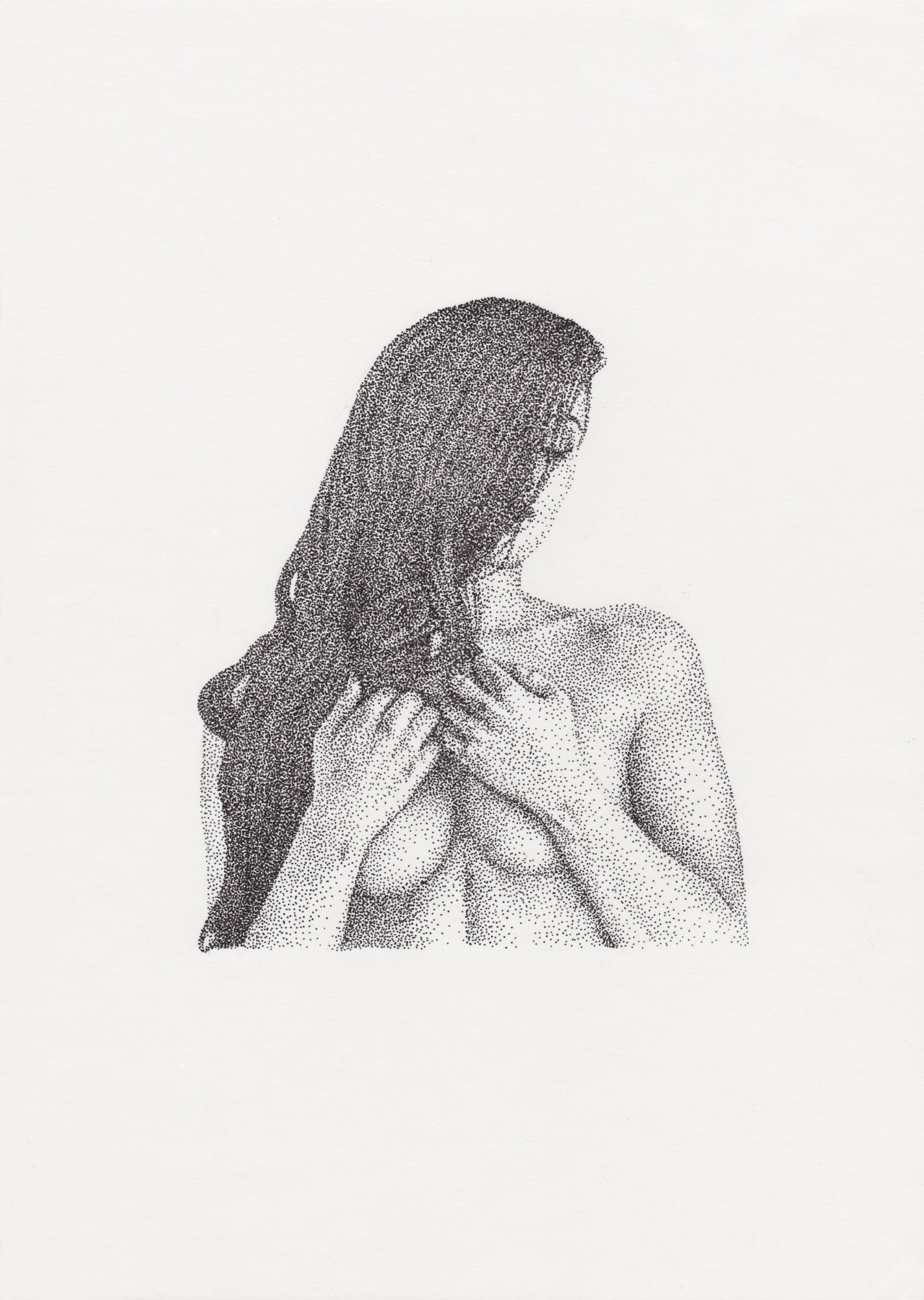 pointillist drawing of woman